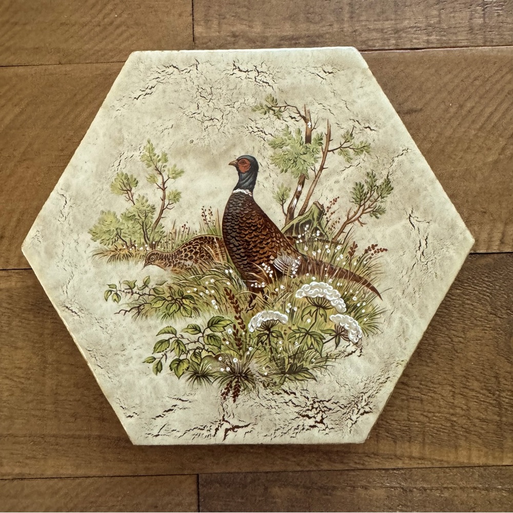 Jenny Designs Ringneck Pheasant Hexagon Tile Trivet Wall Decor Ceramic